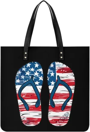 U.S Flag Flip Flops Top Handle Satchel Handbags PU Leather Tote Bags Shoulder Bags for Women