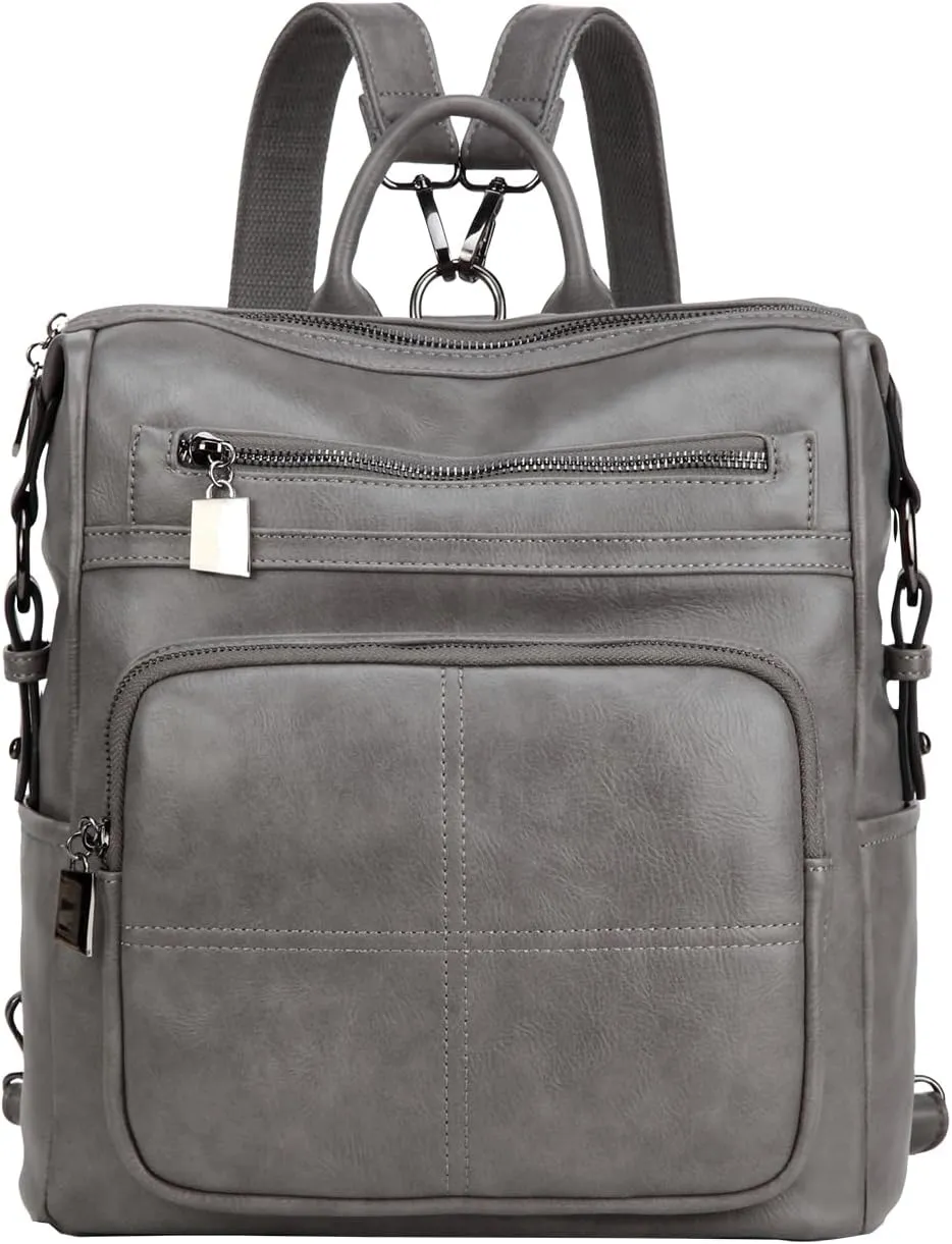 VASCHY Backpack Purse for Women,Fashion Convertible Vegan Leather Shoulder Bags Handbags for Work/Travel/Ladies/College Gray