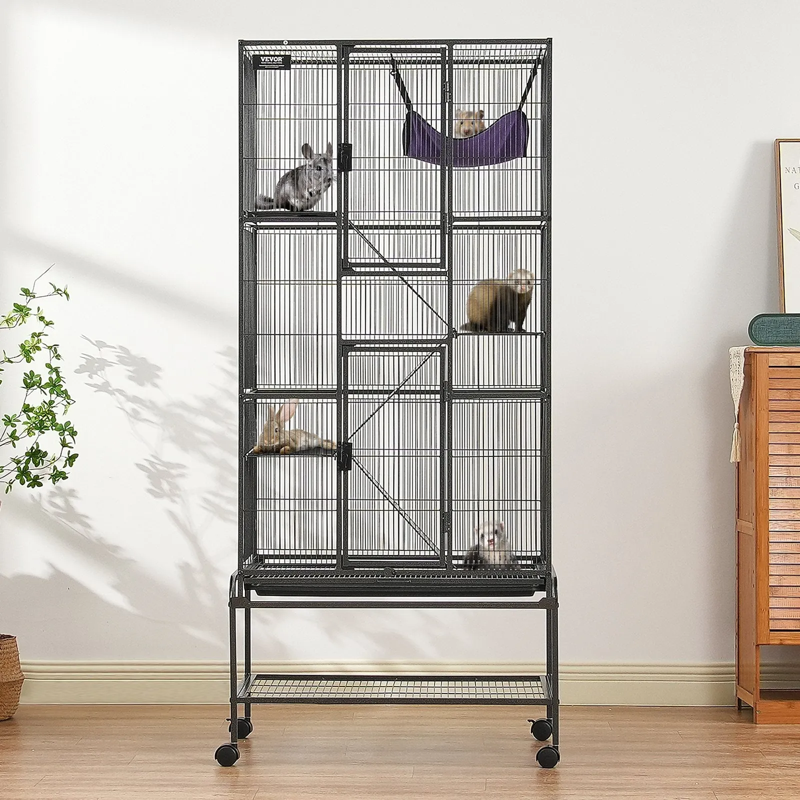 Vevor Metal Small Animal Cage 69" 4-Tier Rolling Cage with 3 Ramps and Tray New