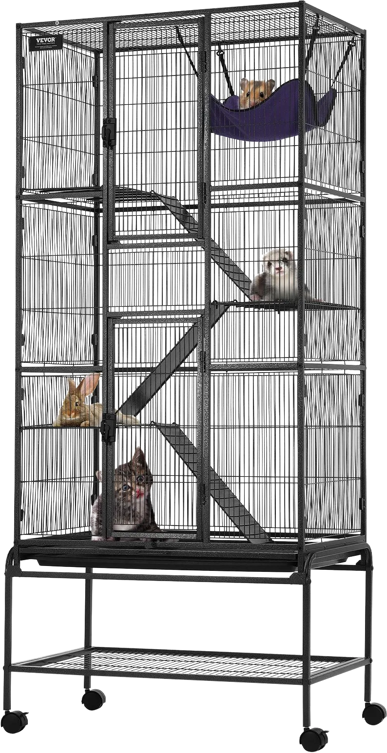 Vevor Metal Small Animal Cage 69" 4-Tier Rolling Cage with 3 Ramps and Tray New