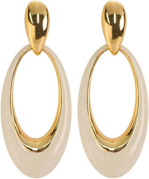 Vintage Oval Dangle Stud Earrings for Women Geometry Hollow Large Oval Statement Dangling Charm Drop Stud Earrings Exaggerate Statement Ear Jewelry