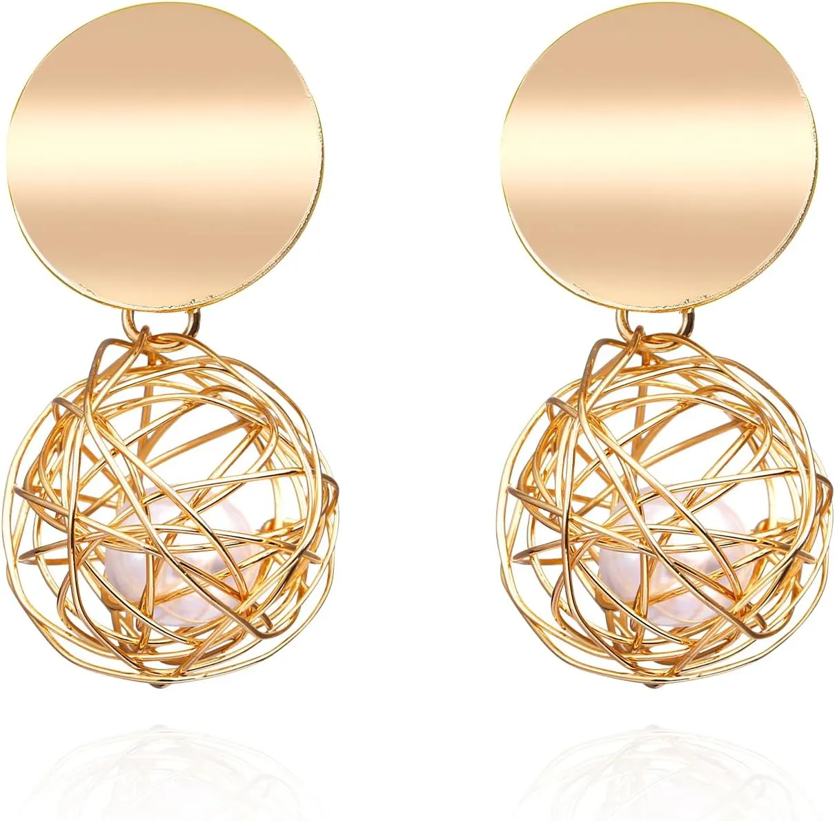 Vintage Pearl Earrings for Women Woven Spherical Pearl Dangle Earrings Geometric Statement Dangle Earrings for Women