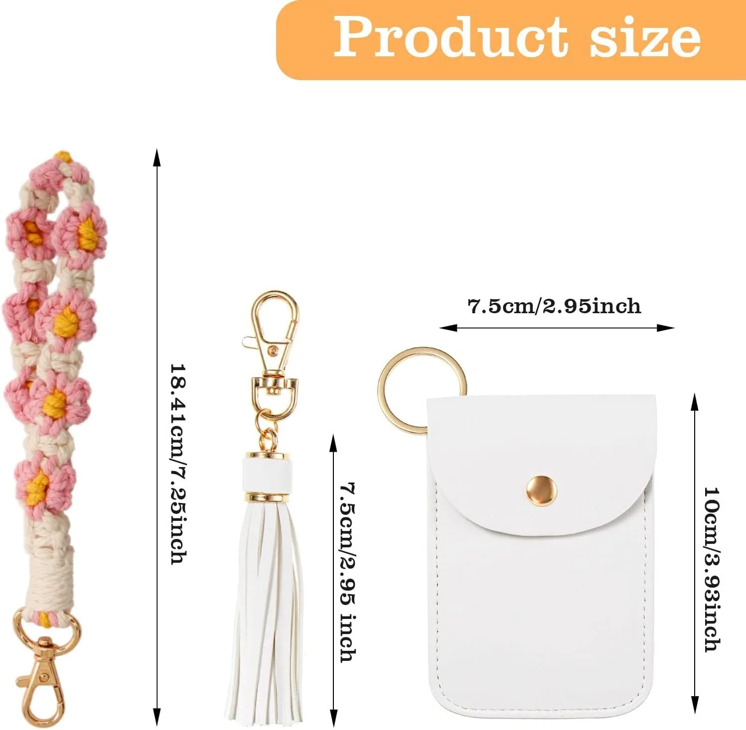 Wallet Keychain Wristlet with Tassel Boho Macrame Wrist Lanyard for Key Cute Flower Keychain for Women