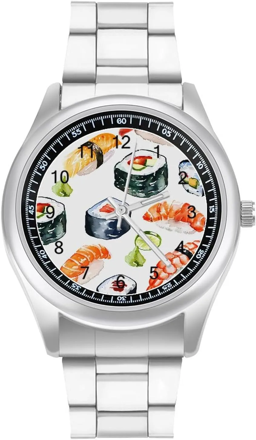 Watercolor Sushi Wasabi Fashion Classic Wrist Watches for Men Casual Business Dress Watch Unisex