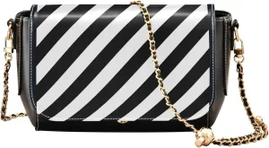 Waterproof PU Leather Shoulder Bag, Diagonal Black Stripes Crossbody Bags for Women Trendy Satchel with Chain Strap