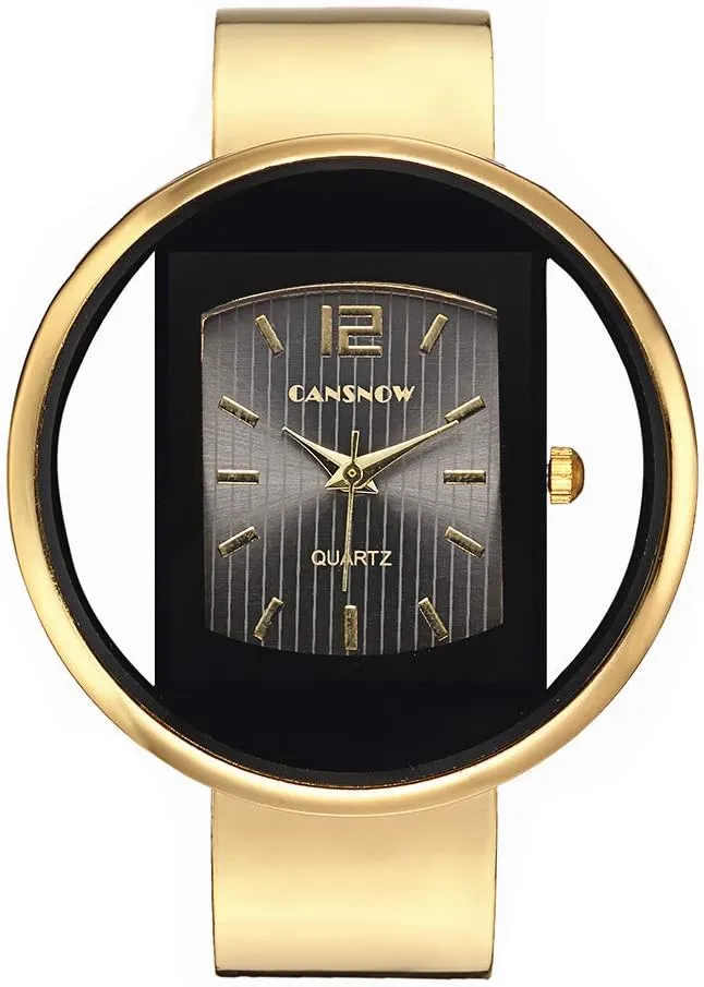 Weicam Women Creative Watches Cuff Bangle Bracelet Analog Quartz Wrist Watches (Gold)