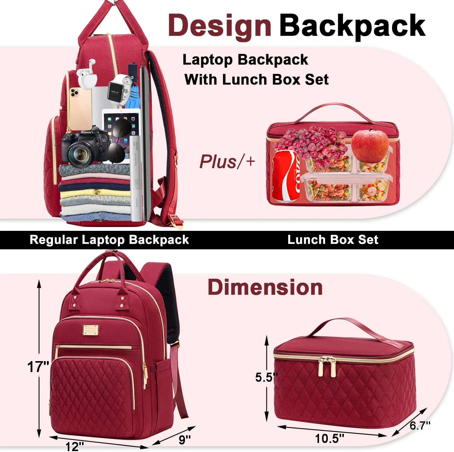 Weitars Lunch Backpack for Women,15.6 Inch Laptop Backpacks Travel Backpack for Women,Work Back pack,Teacher Nurse Back pack Insulated Lunchbox Backpacks
