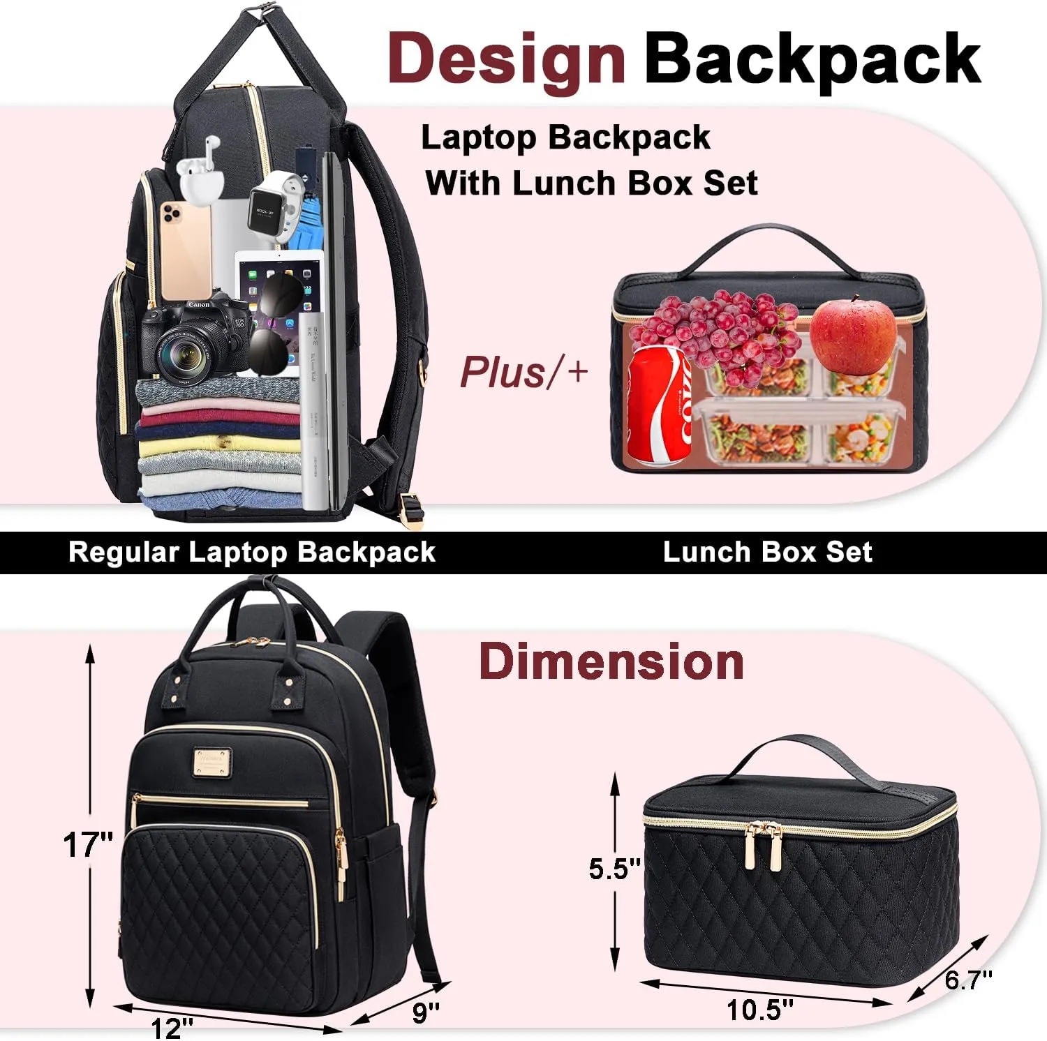 Weitars Lunch Backpack for Women,15.6 Inch Laptop Backpacks Travel Backpack for Women,Work Back pack,Teacher Nurse Back pack Insulated Lunchbox Backpacks