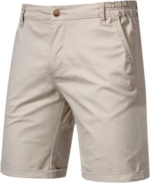 WENKOMG1 MensCotton Shorts Solid Chino Casual Knee Length Work Shorts Summer Slim Fit 10" Inseam Flat Front Shorts