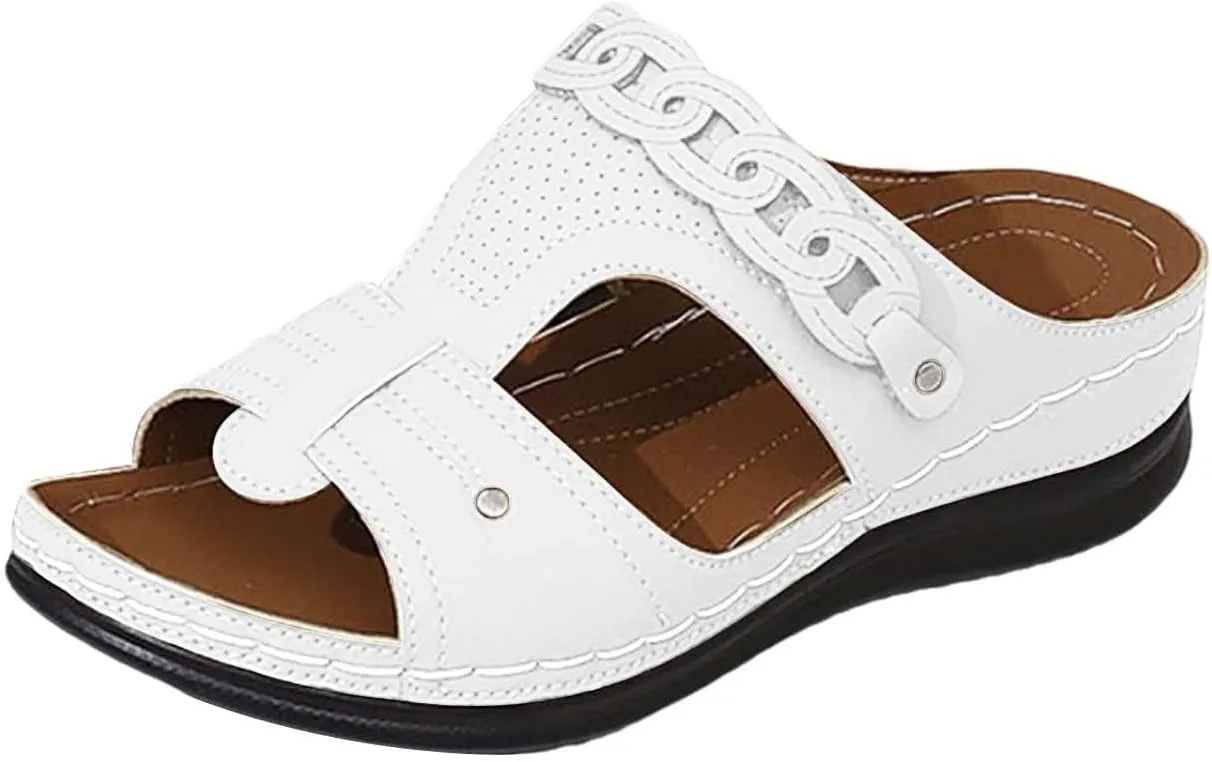 Wide Toe Sandals for Women Casual Plantar Fasciitis Slippers Summer Orthopedic Wedge Sandal Comfort Beach Sandals Stylish Soft Slip on Platform Slippers Walking Slipper with Arch Support