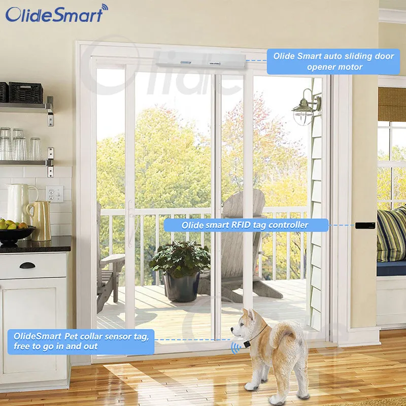 WiFi Smart Household Pet Door Opener, App Control Patio Sliding Door Operator with Pet Sensor Collar