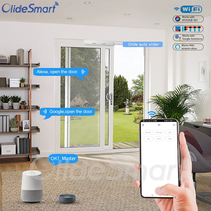 WiFi Smart Household Pet Door Opener, App Control Patio Sliding Door Operator with Pet Sensor Collar