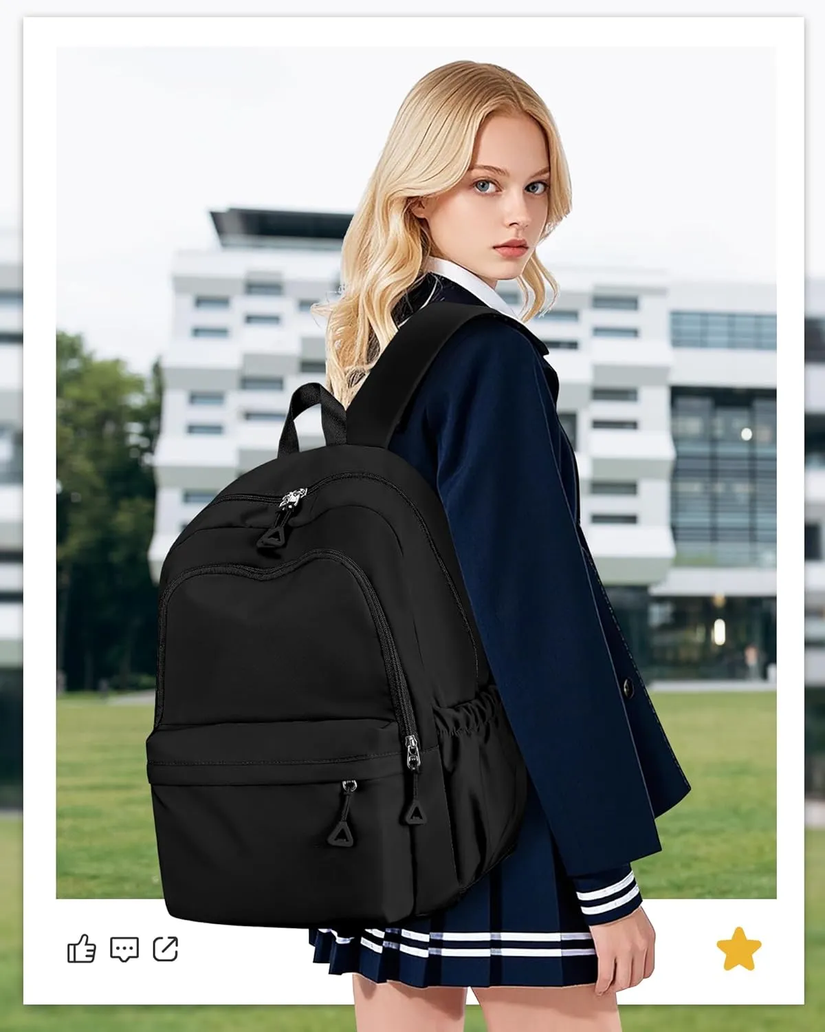 winspansy Backpack for School Teenage Girls Boys,Waterproof Lightweight School Bags Travel Daypack Simple Cute College Backpack Rucksack for Women Men fit 14 Inch Laptop,Black