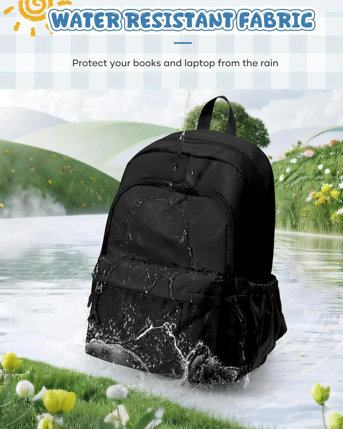 winspansy Backpack for School Teenage Girls Boys,Waterproof Lightweight School Bags Travel Daypack Simple Cute College Backpack Rucksack for Women Men fit 14 Inch Laptop,Black