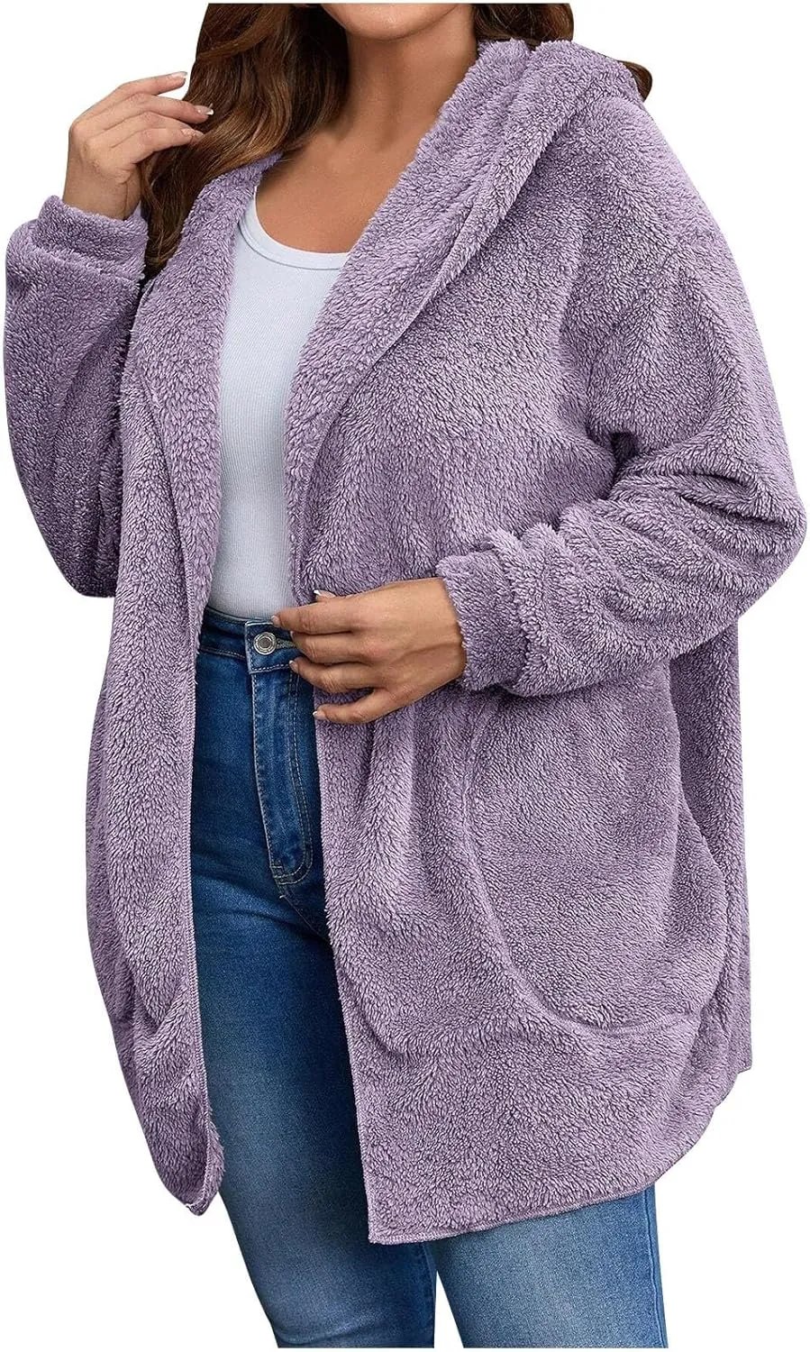 Winter Cardigan for Women Oversized Sherpa Jacket Fleece Long Sleeve Hoodies Casual Warm Coat Loose Fit Tops