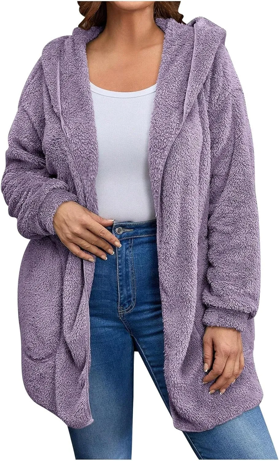 Winter Cardigan for Women Oversized Sherpa Jacket Fleece Long Sleeve Hoodies Casual Warm Coat Loose Fit Tops