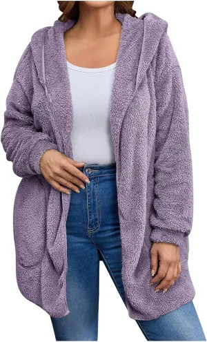 Winter Cardigan for Women Oversized Sherpa Jacket Fleece Long Sleeve Hoodies Casual Warm Coat Loose Fit Tops