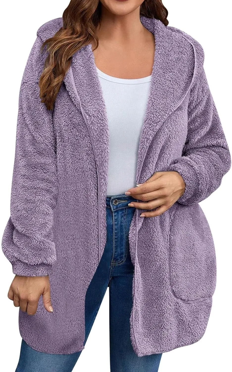 Winter Cardigan for Women Oversized Sherpa Jacket Fleece Long Sleeve Hoodies Casual Warm Coat Loose Fit Tops