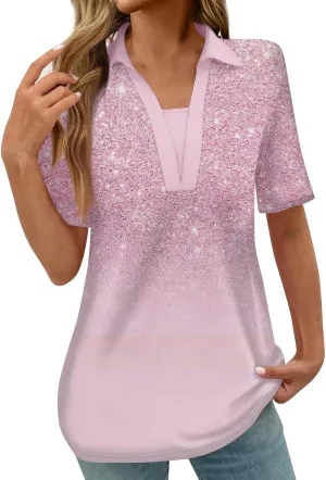 Women 2024 Short Sleeve Summer Tops Floral Boho Trendy Blouses Dressy Causal Tunic Tshirts Cute Vacation Clothes