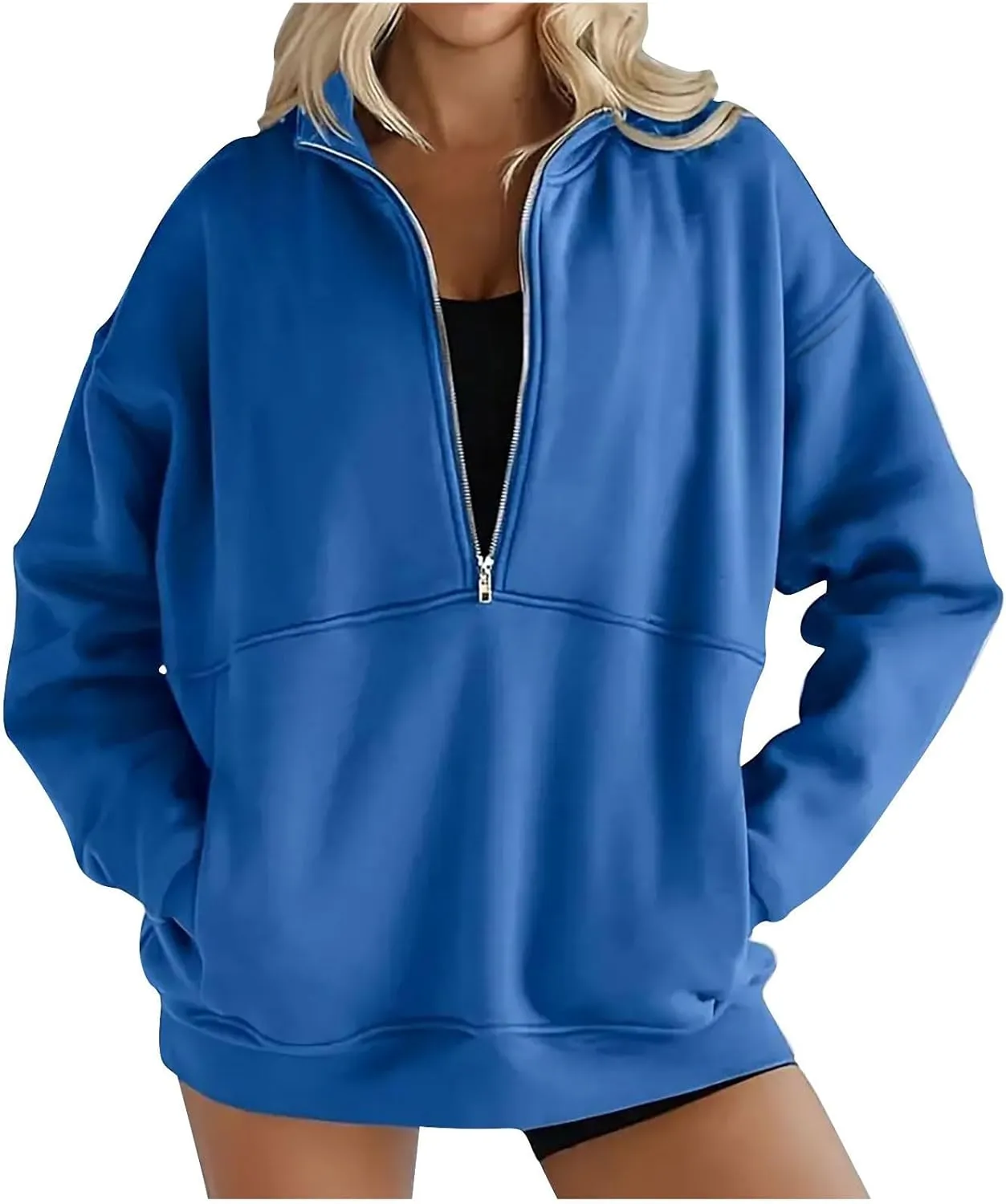 Women Fleece Half Zip Pullover Comfy Oversized Sweatshirt Trendy 1/4 Zip Up Hoodie Casual Fall Sweaters with Pockets