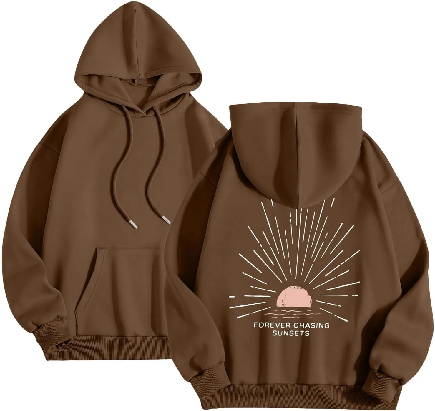 Women Oversized Hoodie Beachy Sweatshirt Letter Printed Always Chasing Sunsets Hoodies Solid Color Soft Top