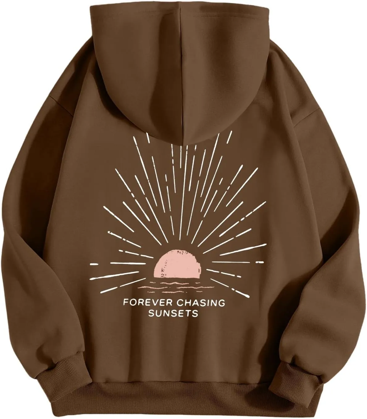 Women Oversized Hoodie Beachy Sweatshirt Letter Printed Always Chasing Sunsets Hoodies Solid Color Soft Top