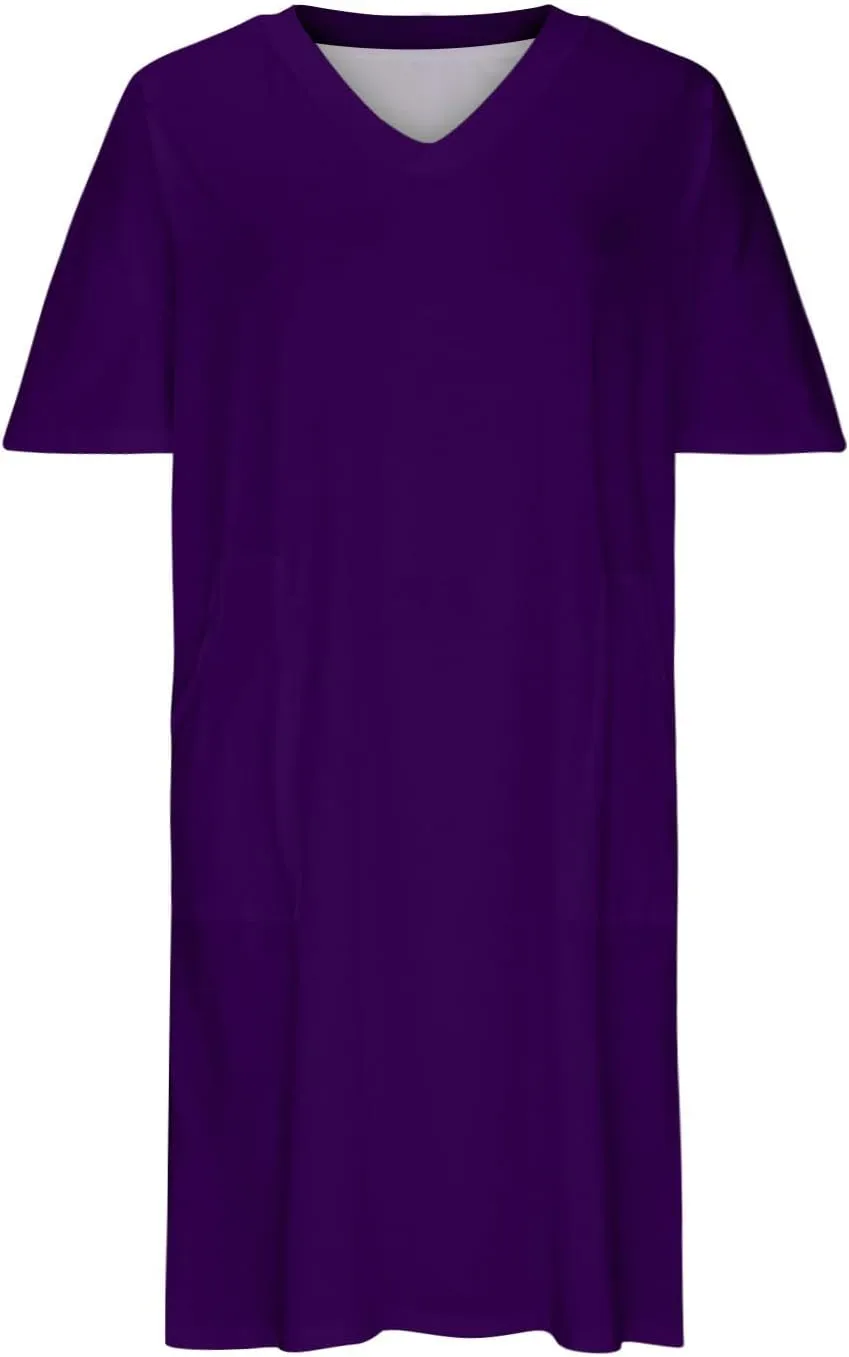 Women Oversized Shirt Dress V Neck Short Sleeve Midi Dresses Casual Summer Loose Plus Size Drees with Pockets