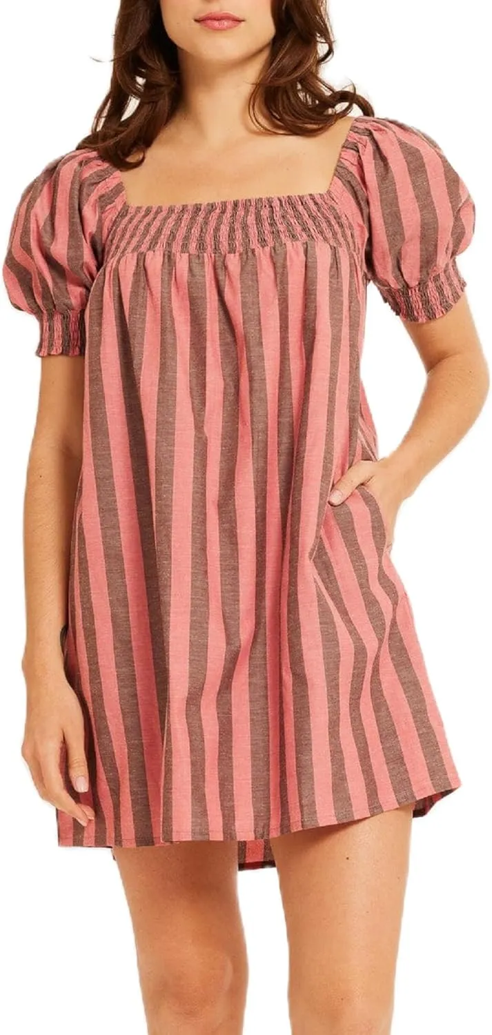 Women Puff Sleeve Babydoll Dress Square Neck Flowy Mini Dress Bow Tie Ruffle A Line Short Dress Summer Sundress
