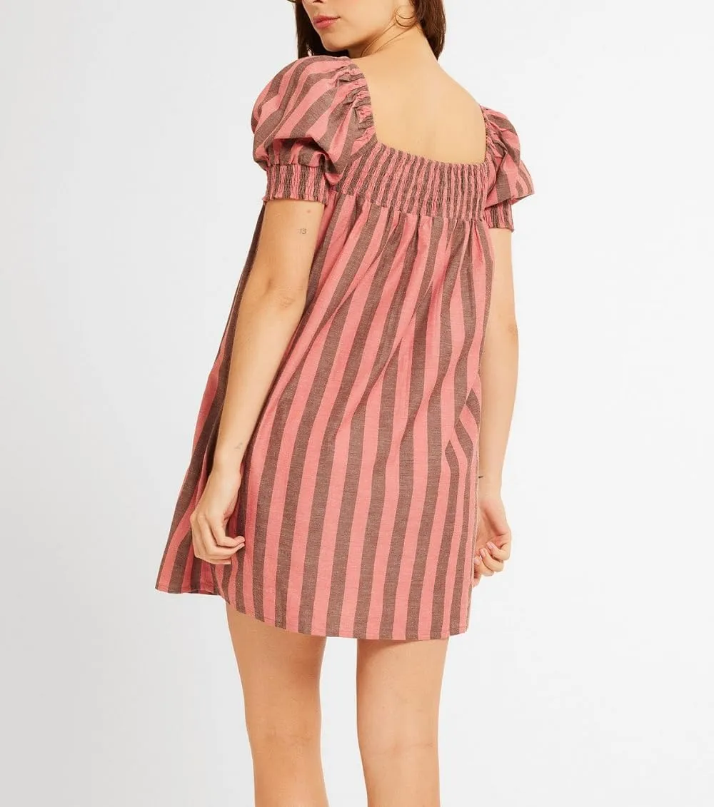 Women Puff Sleeve Babydoll Dress Square Neck Flowy Mini Dress Bow Tie Ruffle A Line Short Dress Summer Sundress
