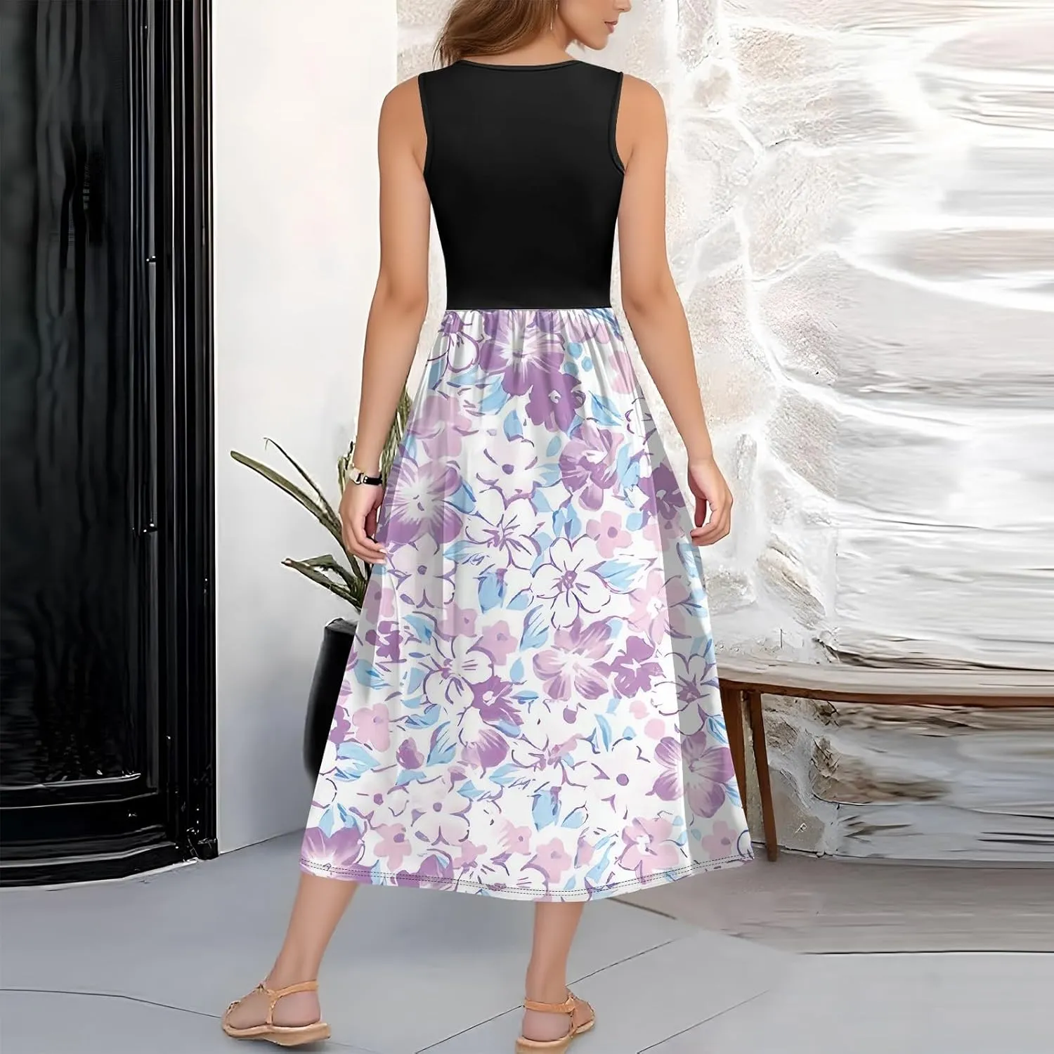 Women Summer Dresses 2025 Casual Sleeveless Beach Vacation Maxi Dresses Cute Floral Long Dress Wedding Guest Dress
