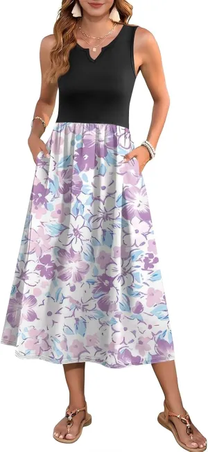 Women Summer Dresses 2025 Casual Sleeveless Beach Vacation Maxi Dresses Cute Floral Long Dress Wedding Guest Dress
