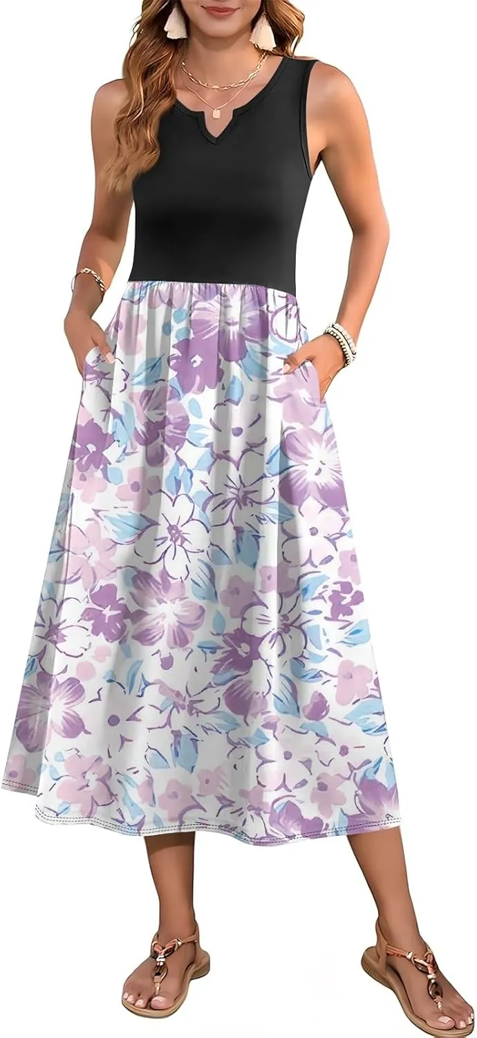 Women Summer Dresses 2025 Casual Sleeveless Beach Vacation Maxi Dresses Cute Floral Long Dress Wedding Guest Dress