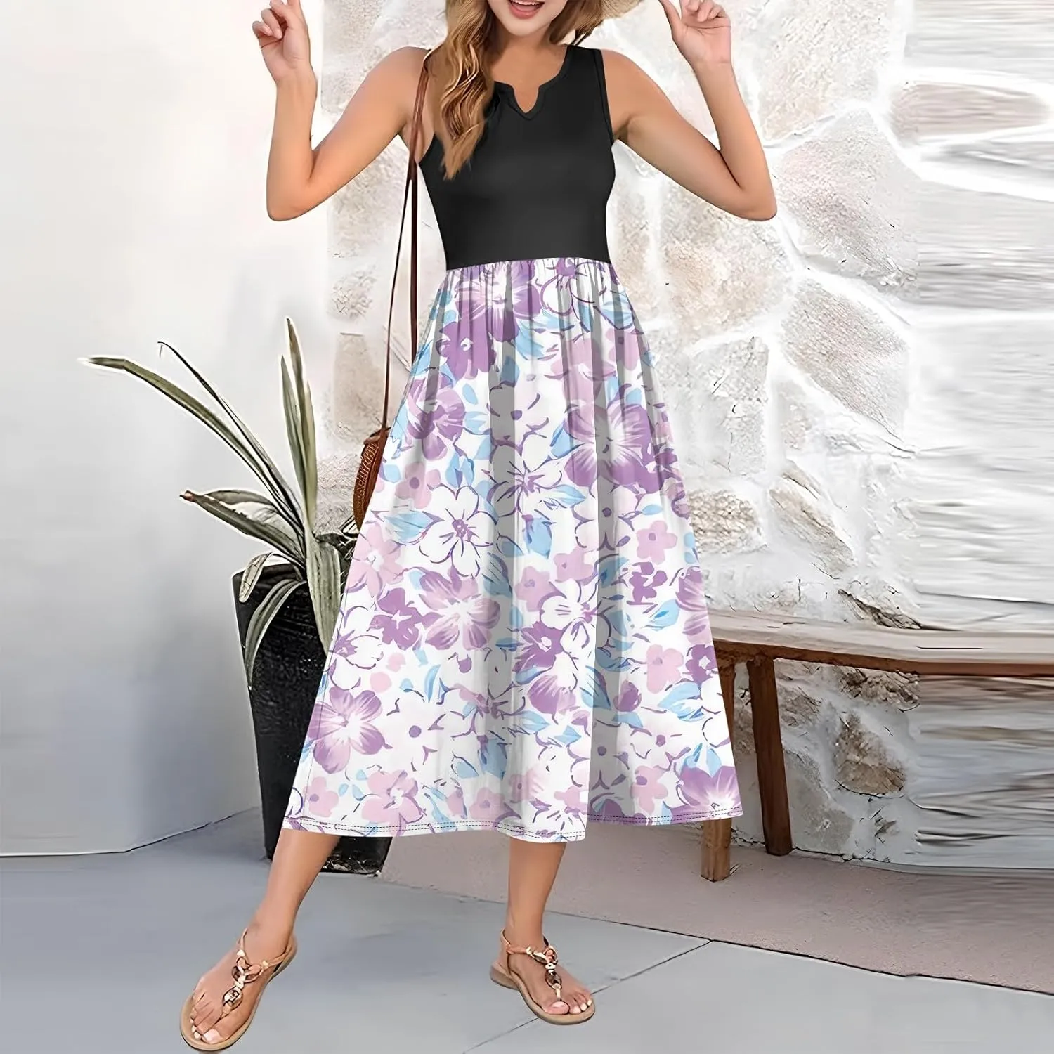 Women Summer Dresses 2025 Casual Sleeveless Beach Vacation Maxi Dresses Cute Floral Long Dress Wedding Guest Dress