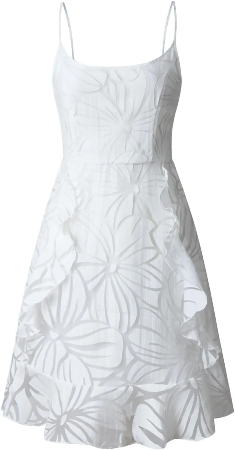 Women Summer Floral Print Mini Dress Unicolore Ruffle Tunic dress Straps Backless Party Club Beach Midi Dresses