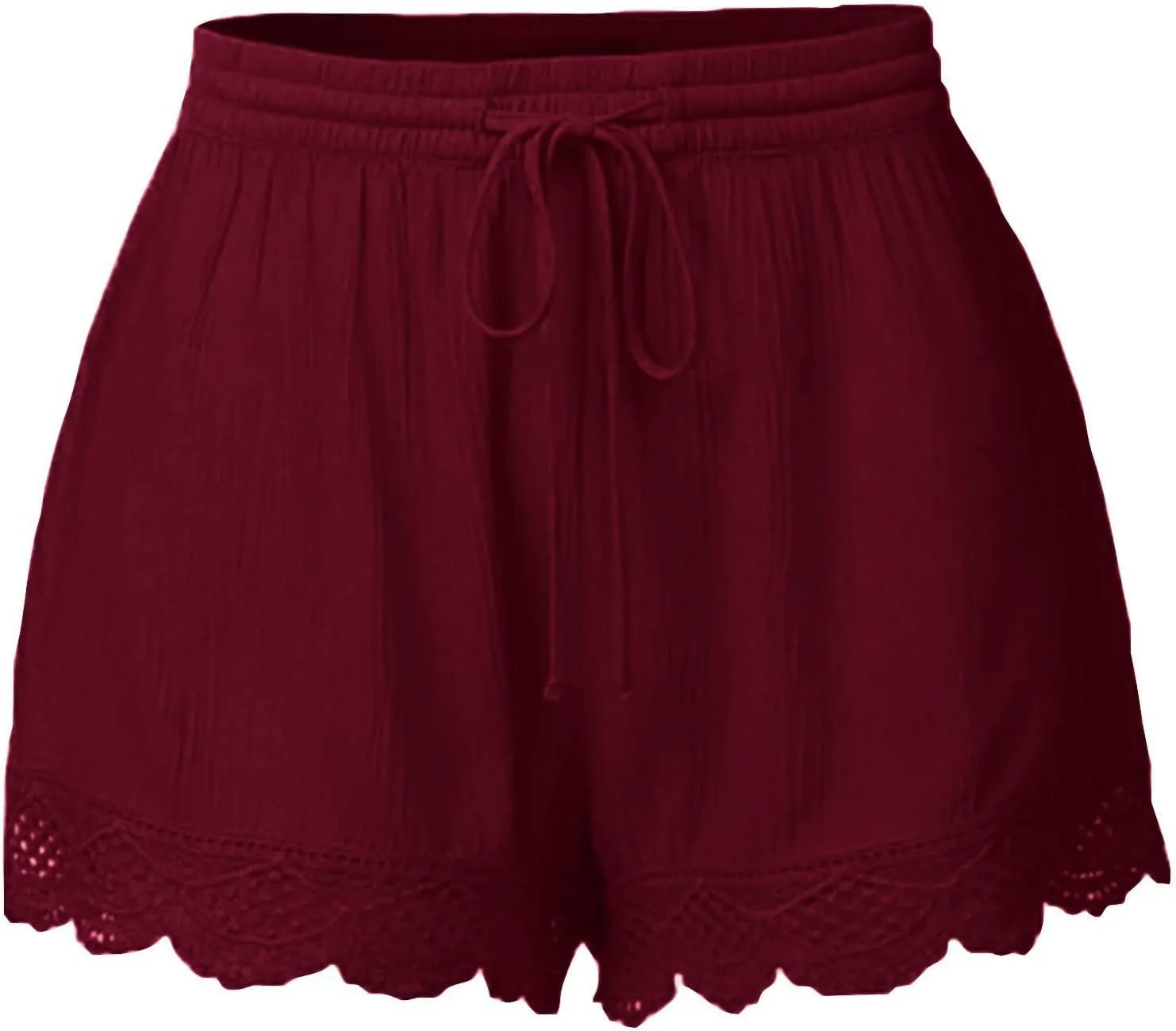 Women Summer Shorts Lace Trim Plus Size Casual Elastic Waist Wide Leg Lounge Shorts Bermuda Shorts
