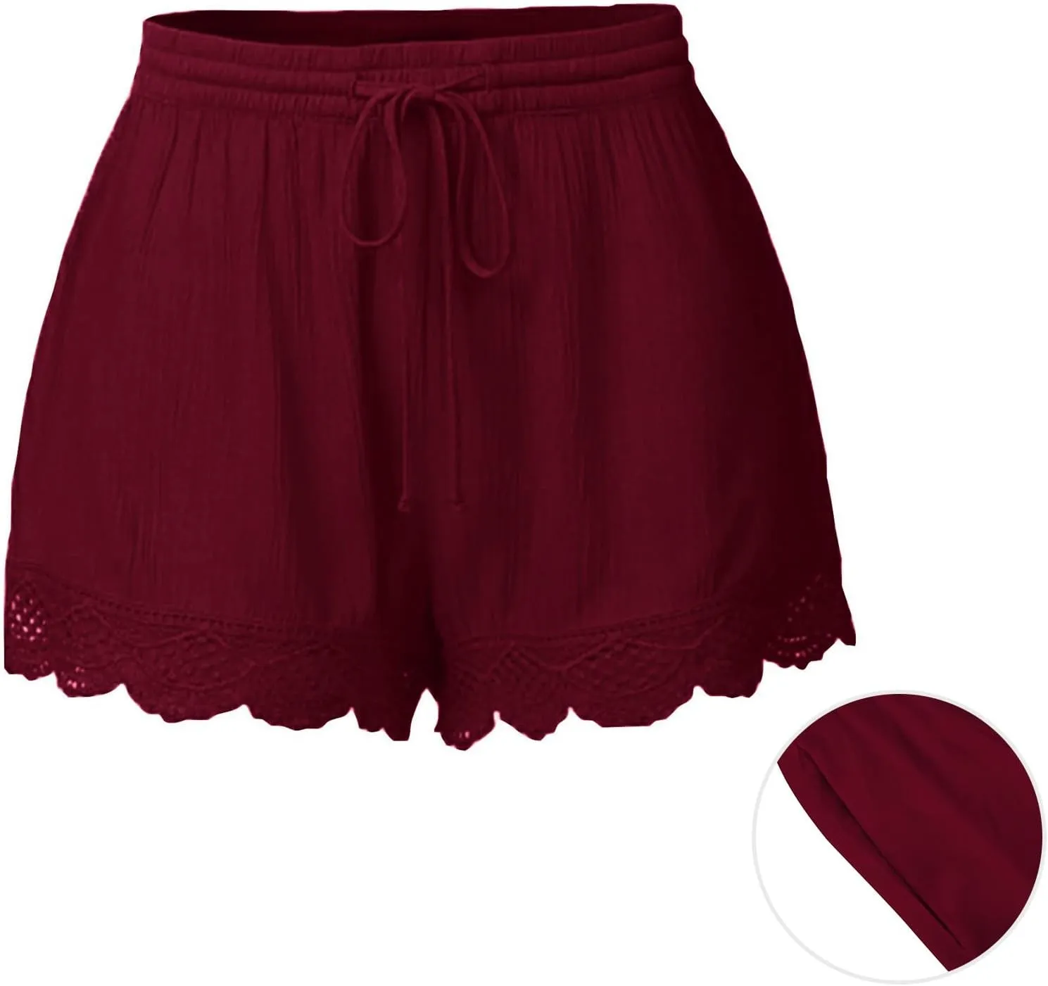 Women Summer Shorts Lace Trim Plus Size Casual Elastic Waist Wide Leg Lounge Shorts Bermuda Shorts