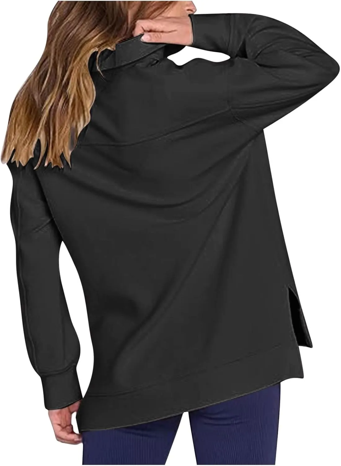 Womens 3/4 Zip Pullover Stand Collar Half Zip Sweatshirt with Pocket Casual Loose Fit Tunic Tops 2025 Spring Outfits