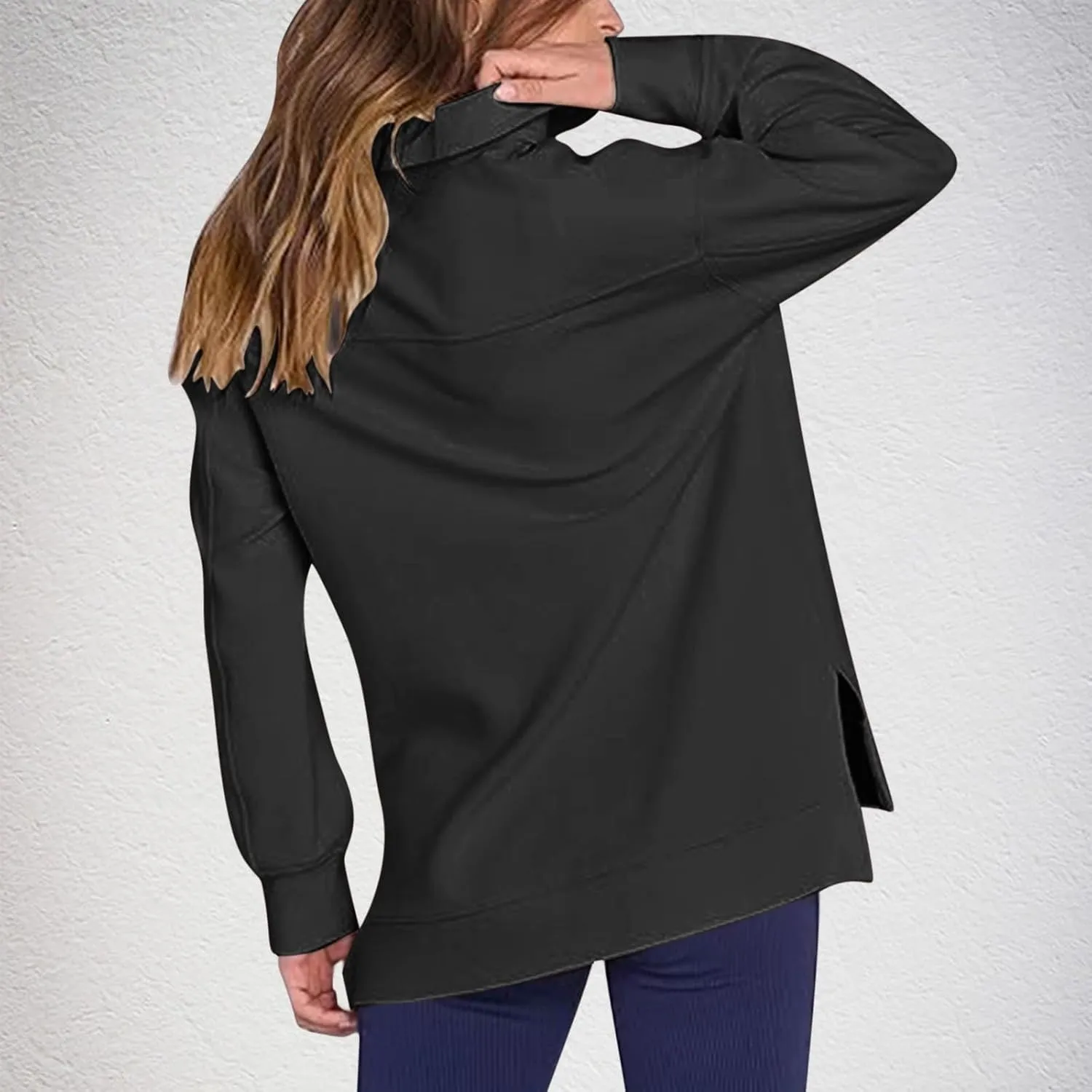Womens 3/4 Zip Pullover Stand Collar Half Zip Sweatshirt with Pocket Casual Loose Fit Tunic Tops 2025 Spring Outfits