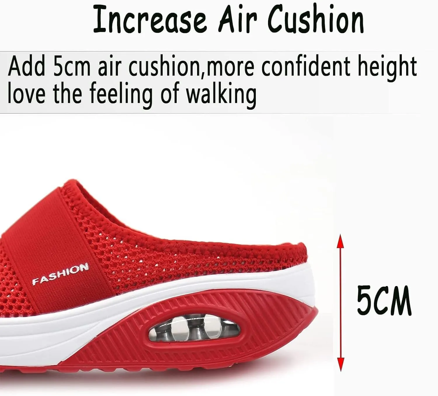 Womens Air Cushion Slip-On Walking Shoes Mesh Breathable Arch Support Sandals Closed Toe Wedge Platform Slippers