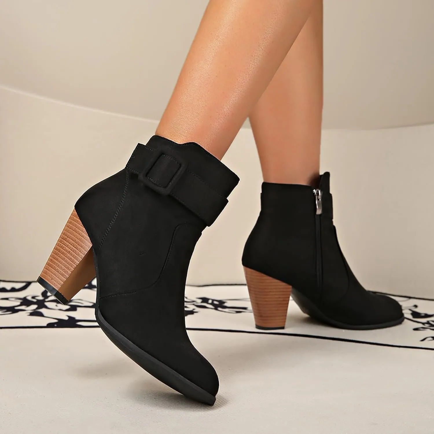 Womens Ankle Boots Bootie Heels for Women High Heel Boots for Women Womens Dressy Dress Ankle Boots Wide Width for Women Low Heel Lace Up Brown Ankle Boots for Women Low Heel Buckle