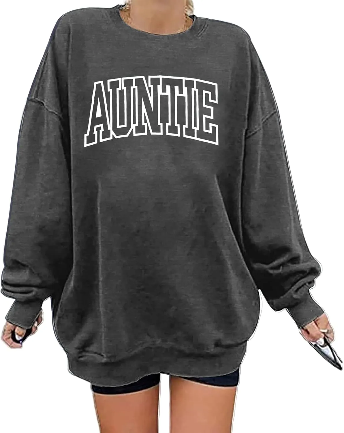 Womens Aunt Sweatshirt Auntie Letter Print Long Sleeve Pullover Top Oversized Cool Aunt Embroidered Crewneck Shirts