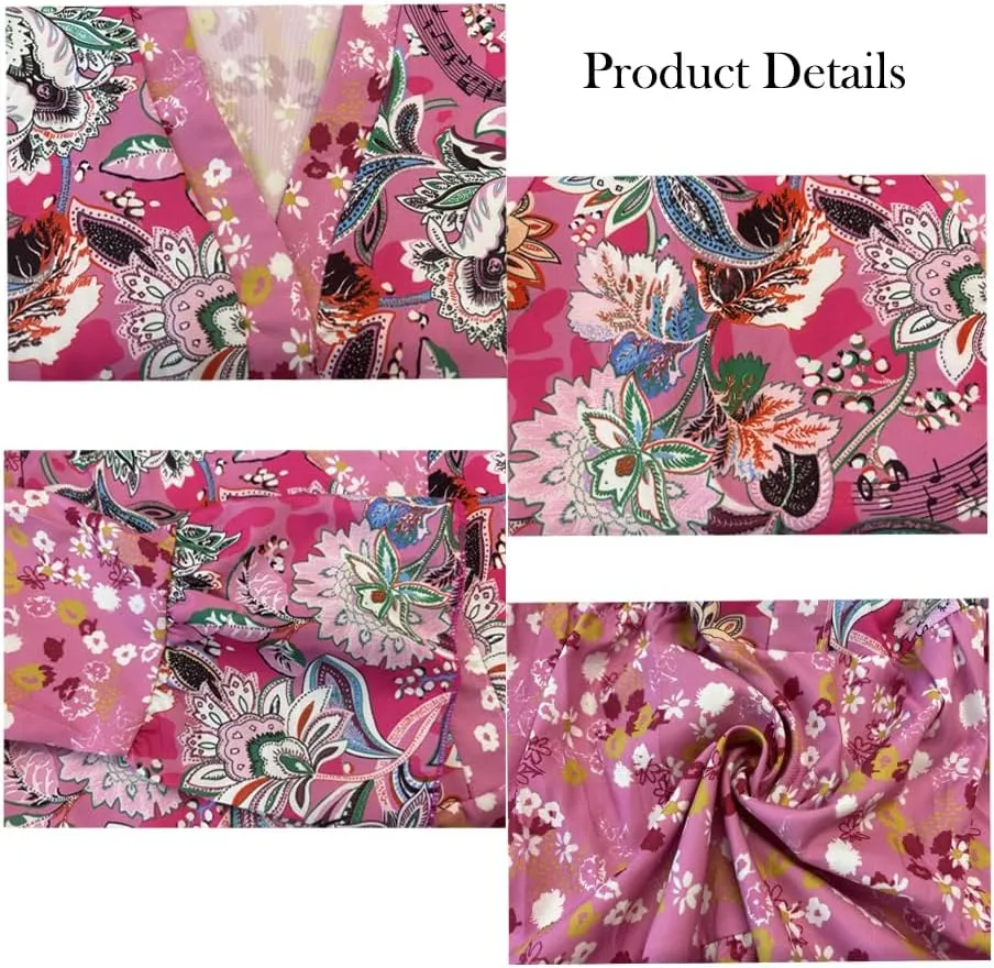 Women's Boho Floral Bell Long Sleeve Short Dress Flowy V Neck Ruffle Beach Vacation Mini Dresses