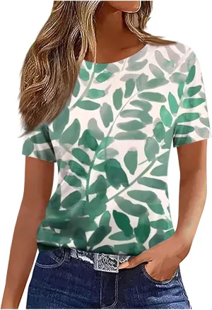 Womens Boho Floral Summer Tops 2025 Trendy Blouses Tunic Short Sleeve T Shirts Dressy Causal Ladies Spring Clothes