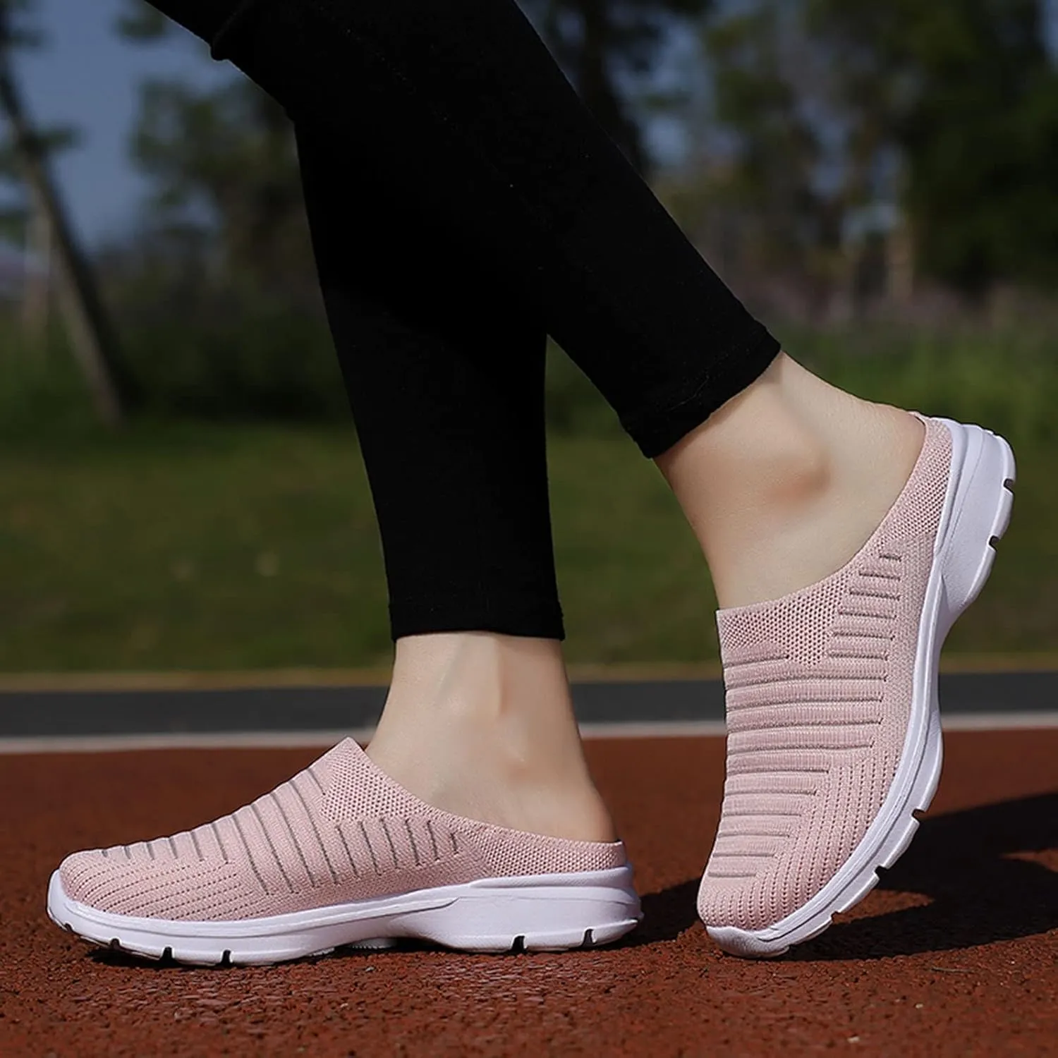 Womens Breathable Mesh Walking Mules Sneakers Close Toe Slingback Slip On Orthopedic Shoes with Arch Support Non-Slip Wide Width Casual Sneakers
