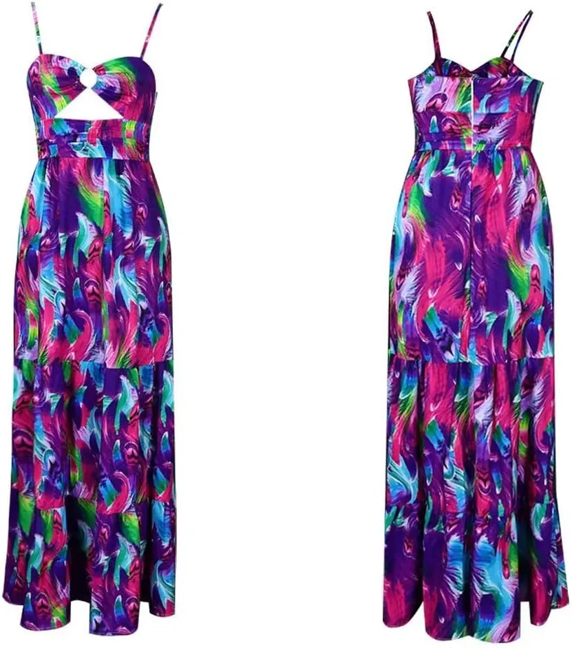 Women's Casual Halter Sleeveless Pleated Long Maxi Dress Backless Loose Ombre Summer Beach Chiffon Flowy Sundress