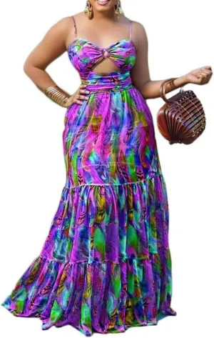 Women's Casual Halter Sleeveless Pleated Long Maxi Dress Backless Loose Ombre Summer Beach Chiffon Flowy Sundress