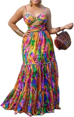 Women's Casual Halter Sleeveless Pleated Long Maxi Dress Backless Loose Ombre Summer Beach Chiffon Flowy Sundress