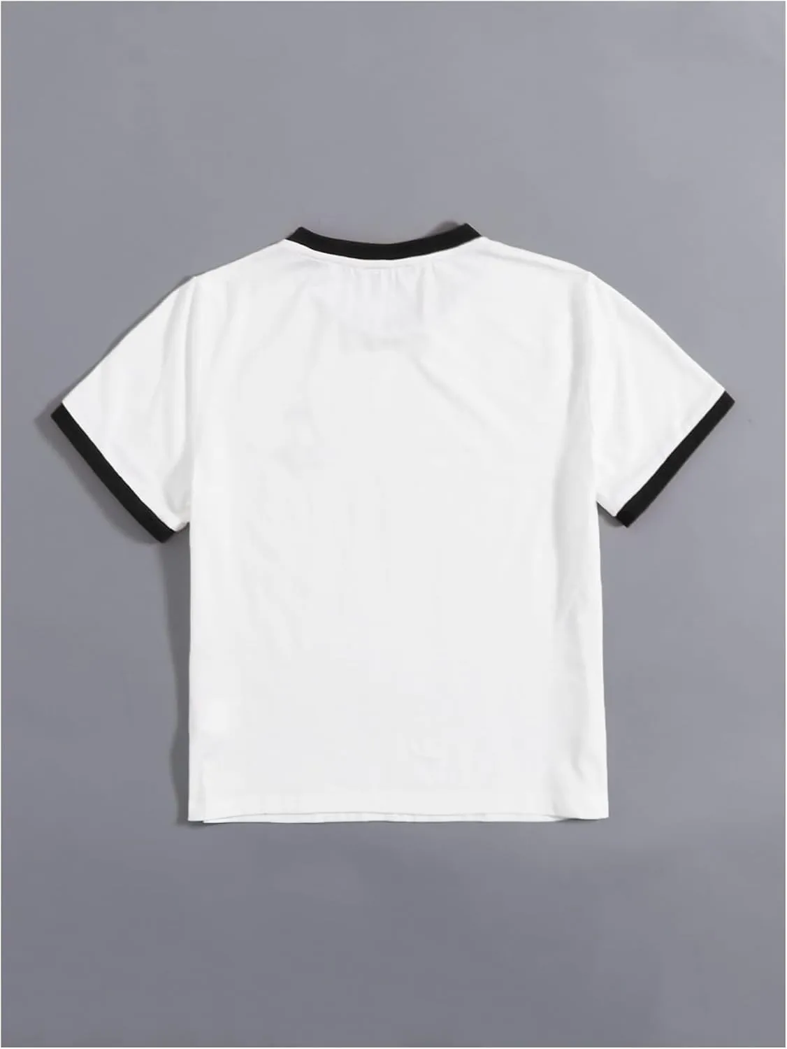 Women's Cherry Embroidery Print Shirt Contrast Color Neck Tee Short Sleeve Graphic Casual T Shirt Summer Tee Tops