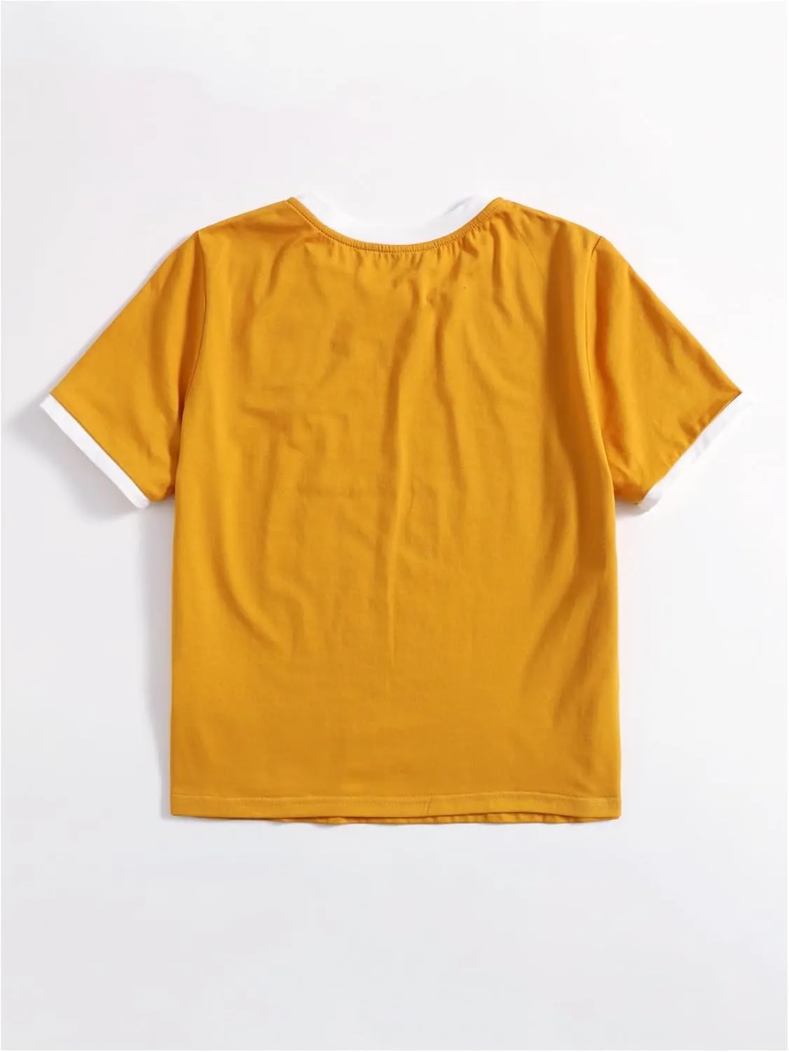 Women's Cherry Embroidery Print Shirt Contrast Color Neck Tee Short Sleeve Graphic Casual T Shirt Summer Tee Tops
