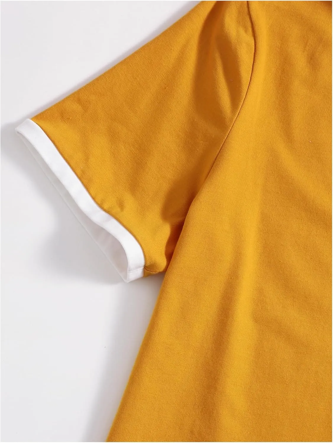 Women's Cherry Embroidery Print Shirt Contrast Color Neck Tee Short Sleeve Graphic Casual T Shirt Summer Tee Tops